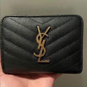 YSL Monogram grain de poudre compact zip around wallet